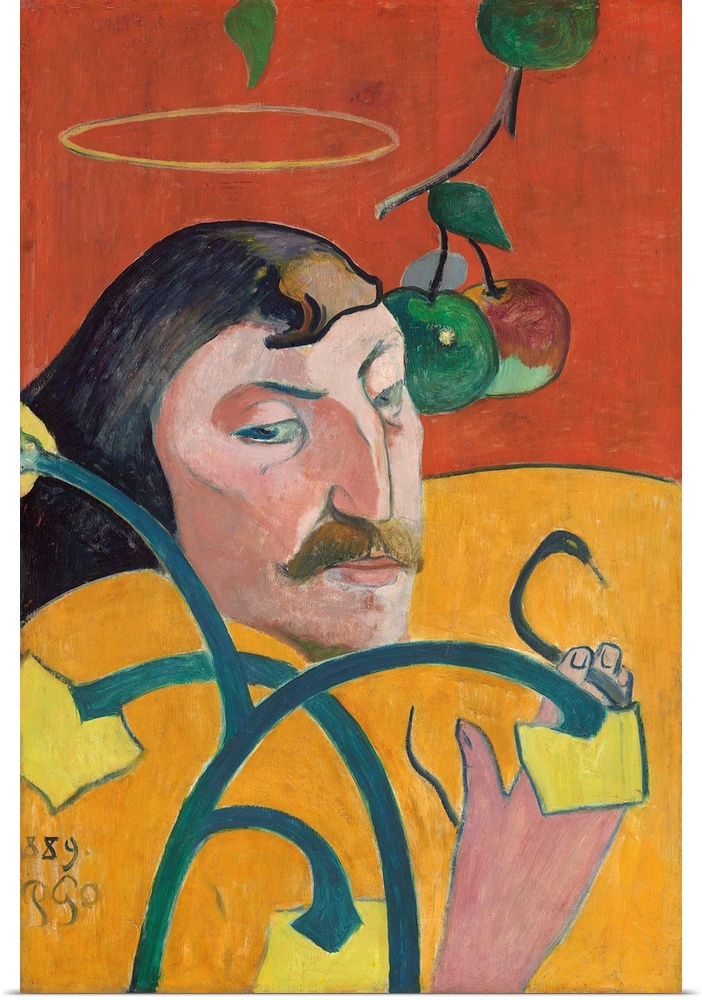 Self-Portrait, by Paul Gauguin, 1889, French Post-Impressionist painting, oil on wood panel. Gauguin's disembodied head an...