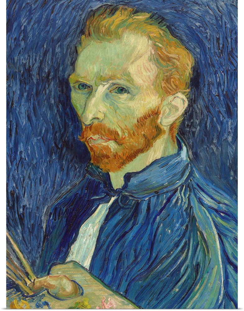 Self-Portrait, by Vincent van Gogh, 1889, Dutch Post-Impressionist painting, oil on canvas. He painted this when in asylum...