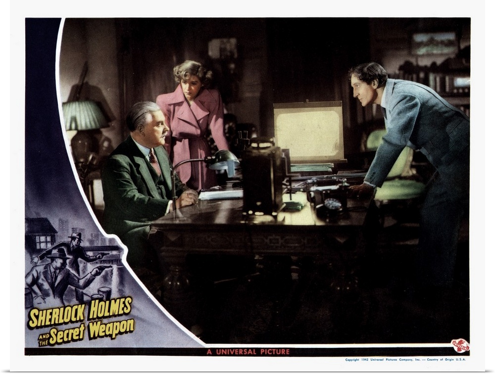 Sherlock Holmes And The Secret Weapon, From Left, Nigel Bruce, Kaaren Verne, Basil Rathbone, 1943.