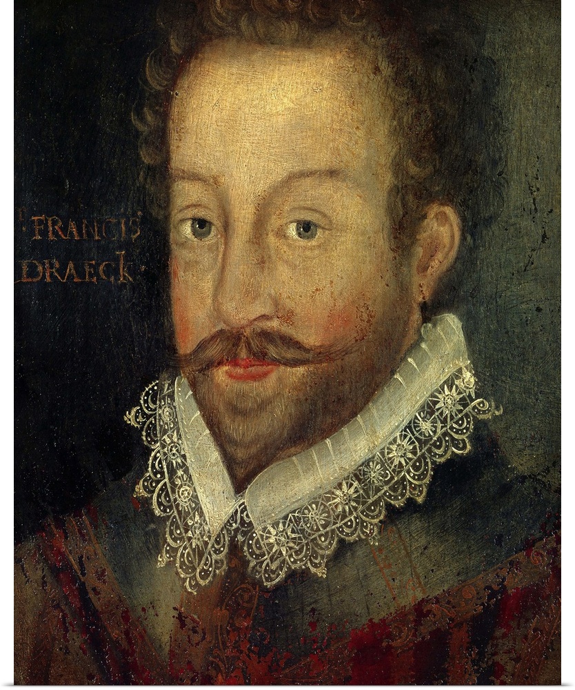 English School. Portrait of Sir Francis Drake, English admiral, circumnavigator, privateer. After an engraving attributed ...