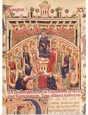 Speculum Historialis (14th c.). Meeting of nine kings. Gothic art