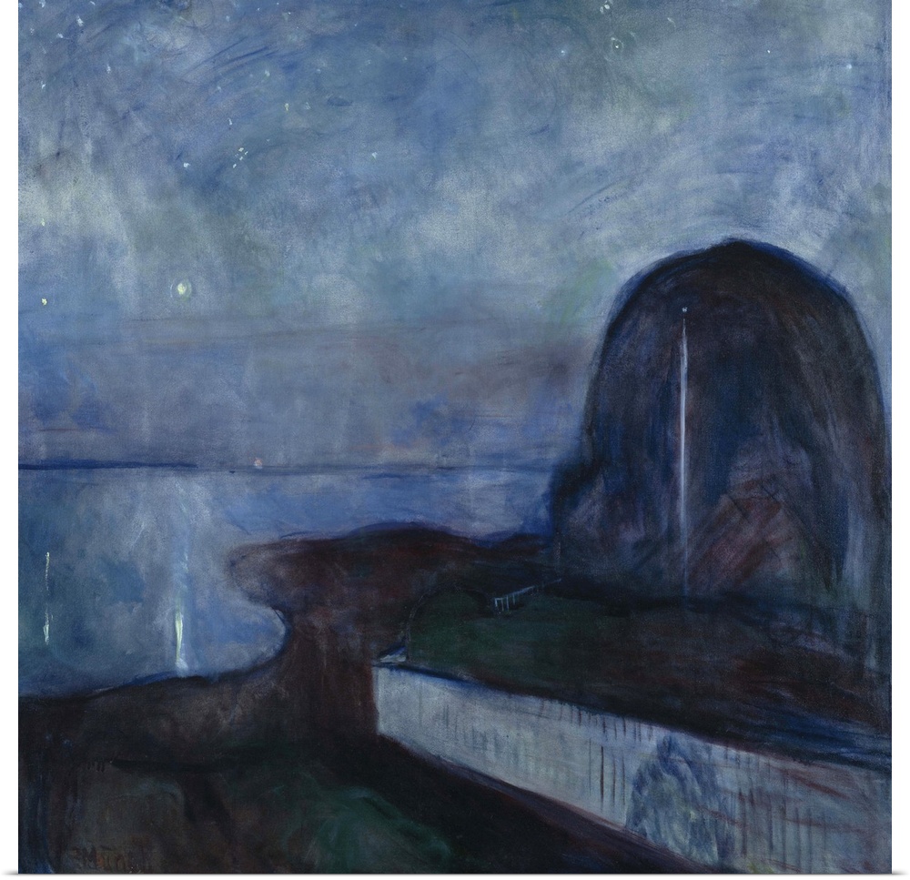 Starry Night, by Edvard Munch, 1893, Norwegian painting, oil on canvas. Night landscape at Asgardstrand, a small beach res...