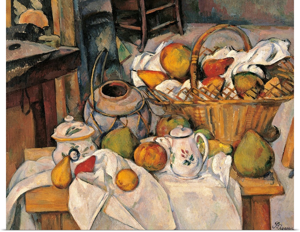 Still life in the Basket or the Kitchen Table, by Paul Czanne, 1888 - 1890, 19th Century, oil on canvas, cm 65 x 81 - Fran...