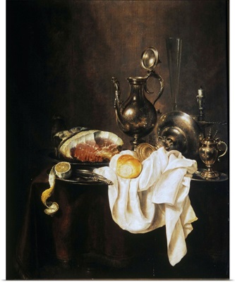 Still Life of Ham and Silver Plate. 1649. Willem Claesz Heda