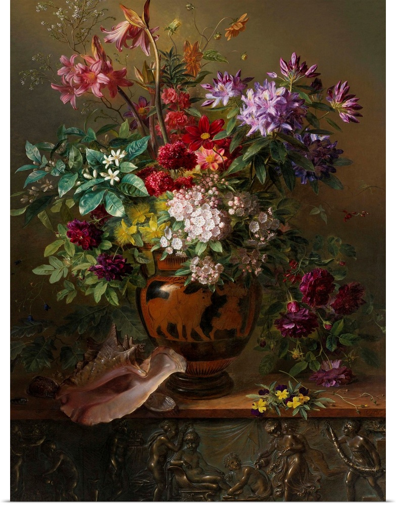 Still Life with Flowers in a Greek Vase: Allegory of Spring, by Georgius Jacobus van Os, 1817, Dutch painting, oil on canvas.