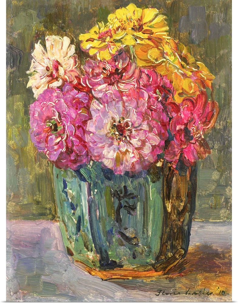 Still Life with Zinnias in a Ginger Pot, by Floris Verster, 1910, Dutch painting, oil on panel.