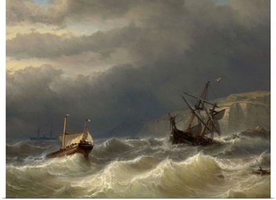 Storm in the Strait of Dover, by Louis Meijer, 1819-66, Dutch painting, oil on panel