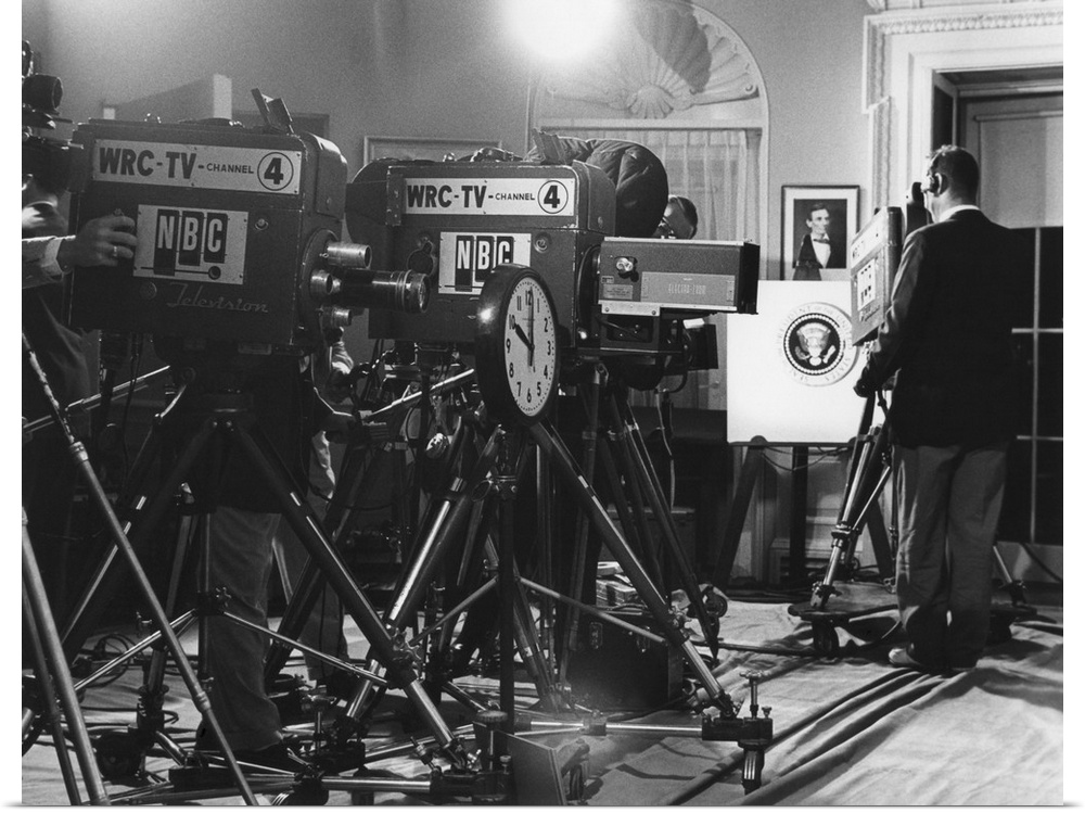 Television cameras at an event at the White House. July 25, 1955. President Eisenhower addressed the nation of the Big Fou...