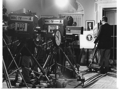 Television cameras at an event at the White House, July 25, 1955