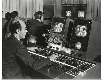 Television studio engineer gets several views of the image
