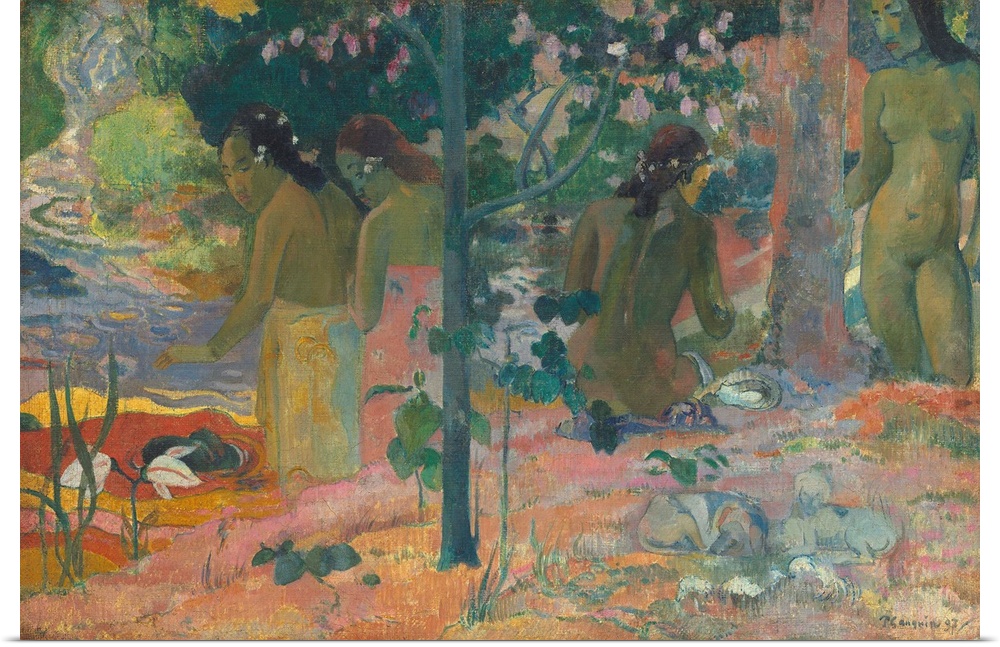 The Bathers, by Paul Gauguin, 1897, French Post-Impressionist painting, oil on canvas. Painted during the artist's second ...
