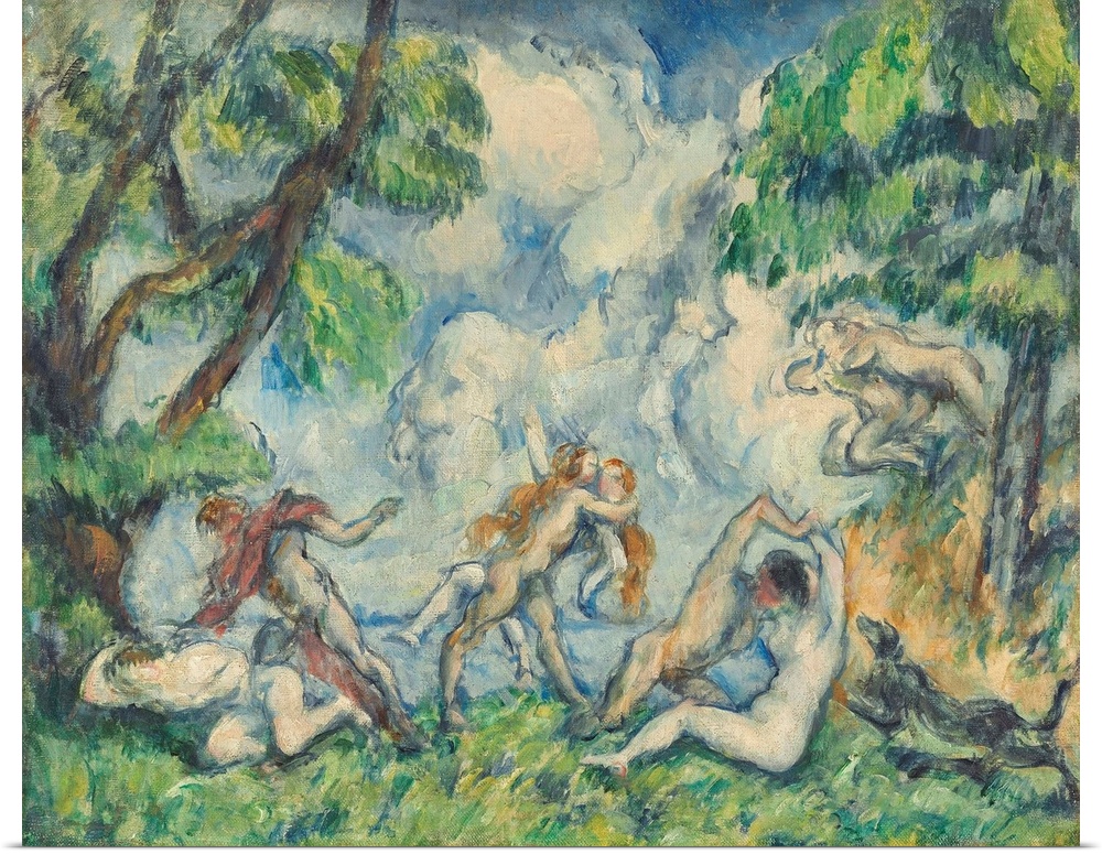 The Battle of Love, by Paul Cezanne, 1880, French Post-Impressionist painting, oil on canvas. The figures in this landscap...