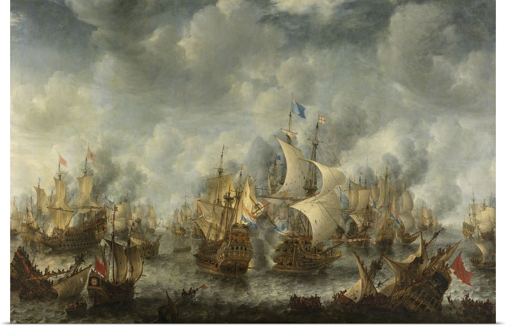 The Battle of Terheide, by Jan Beerstraten, 1653-66, Dutch painting, oil on canvas. First Anglo-Dutch War (1652-54). In ce...