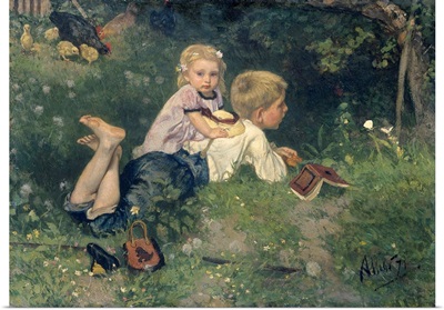 The Butterflies, by August Allebe, 1871, Dutch painting, oil on panel