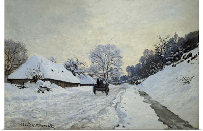 The Cart, Snow-covered road at Honfleur, c. 1867, By French impressionist Claude Monet
