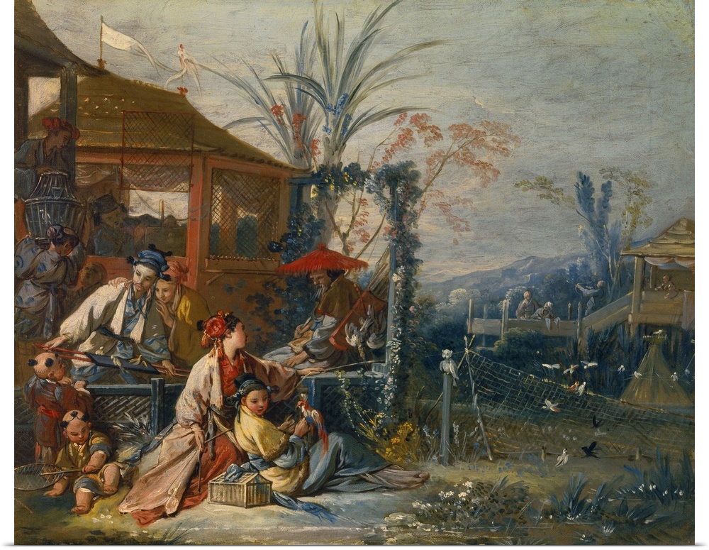 Francois Boucher, French School. The Chinese Hunt. Circa 1742. Oil on canvas, 0.47 x 0.405. Besancon, musee des Beaux Arts...