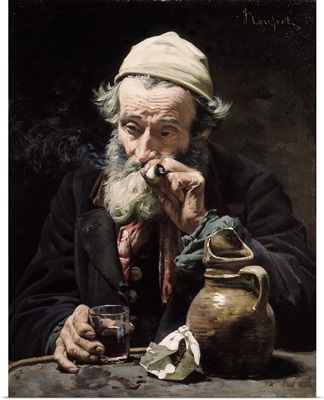 The Drinker, Old Man Drinking Wine and Smoking Pipe