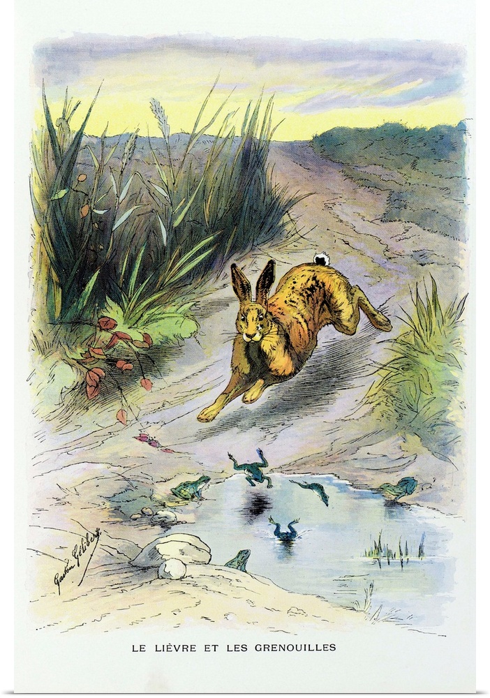 Gaston Gelibert (1850-1931). La Fontaine's Fables: The Hare and the Frogs.