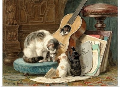 The Harmonists, by Henriette Ronner, 1876-77, Dutch watercolor painting, on paper