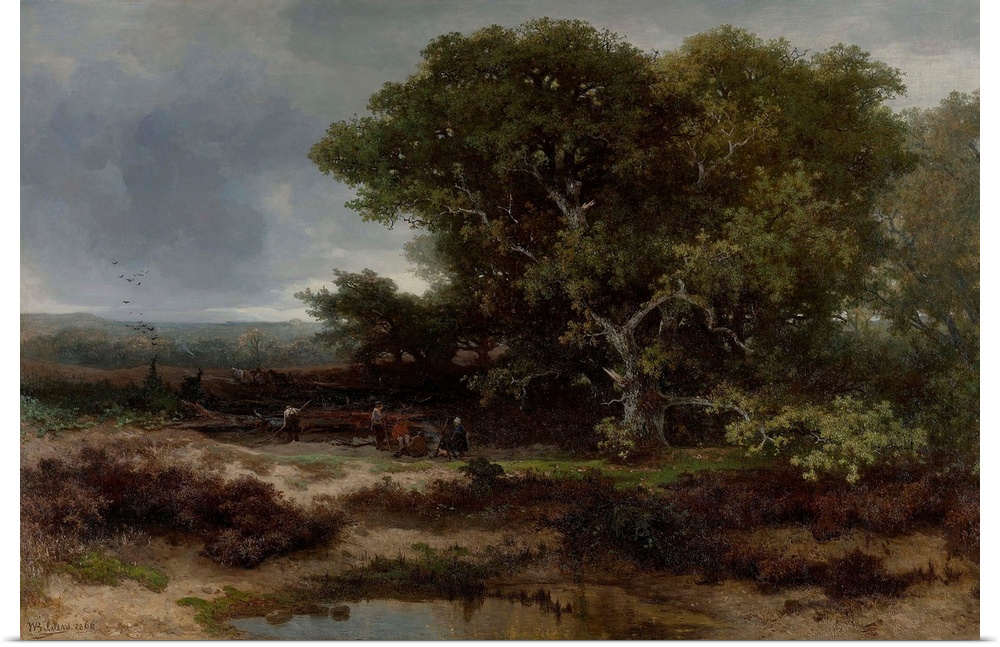 The Heath near Wolfheze, by Johannes Warnardus Bilders, 1866 Dutch painting, oil on canvas. Peasants gather around a fire ...