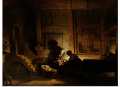 The Holy Family at Night, by workshop of Rembrandt van Rijn, 1642-48