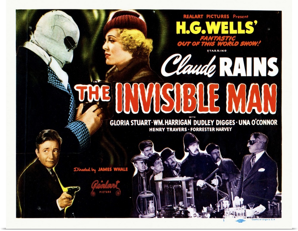 The Invisible Man, Titlecard, Claude Rains (Left, Top And Bottom, And Bottom Right), Gloria Stuart (Top Right), E.E. Clive...