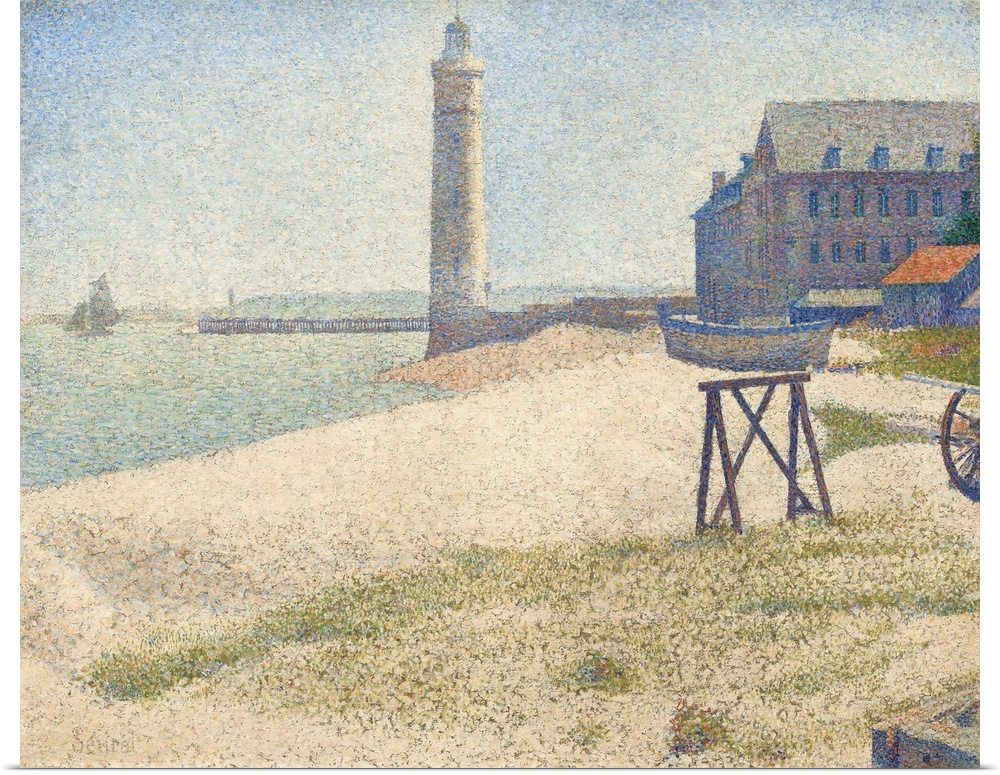 The Lighthouse at Honfleur, by Georges Seurat, 1886, French Post-Impressionist painting, oil on canvas. This is painted in...