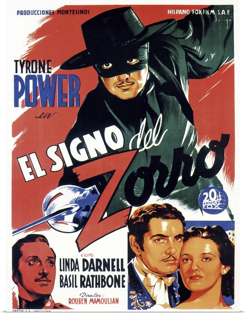 The Mark Of Zorro, (aka El Signo Del Zorro), Tyrone Power (Top), Bottom From Left: Basil Rathbone, Tyrone Power, Linda Dar...