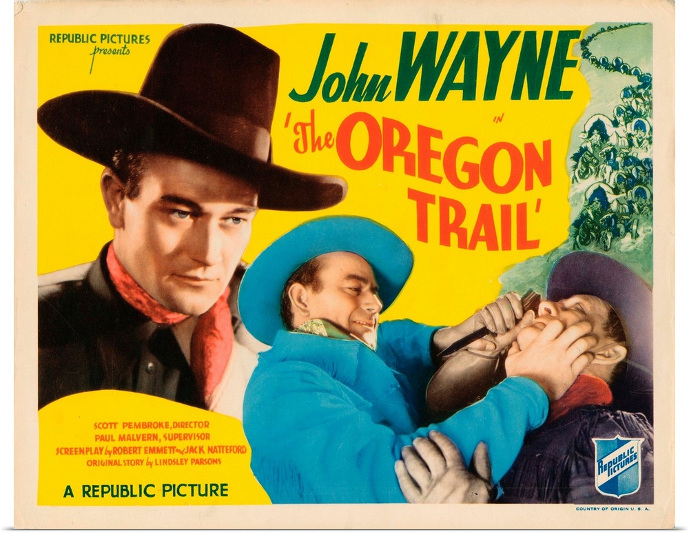 The Oregon Trail, Lobbycard, John Wayne (Left And Center), Harry Harvey (Right), 1936.