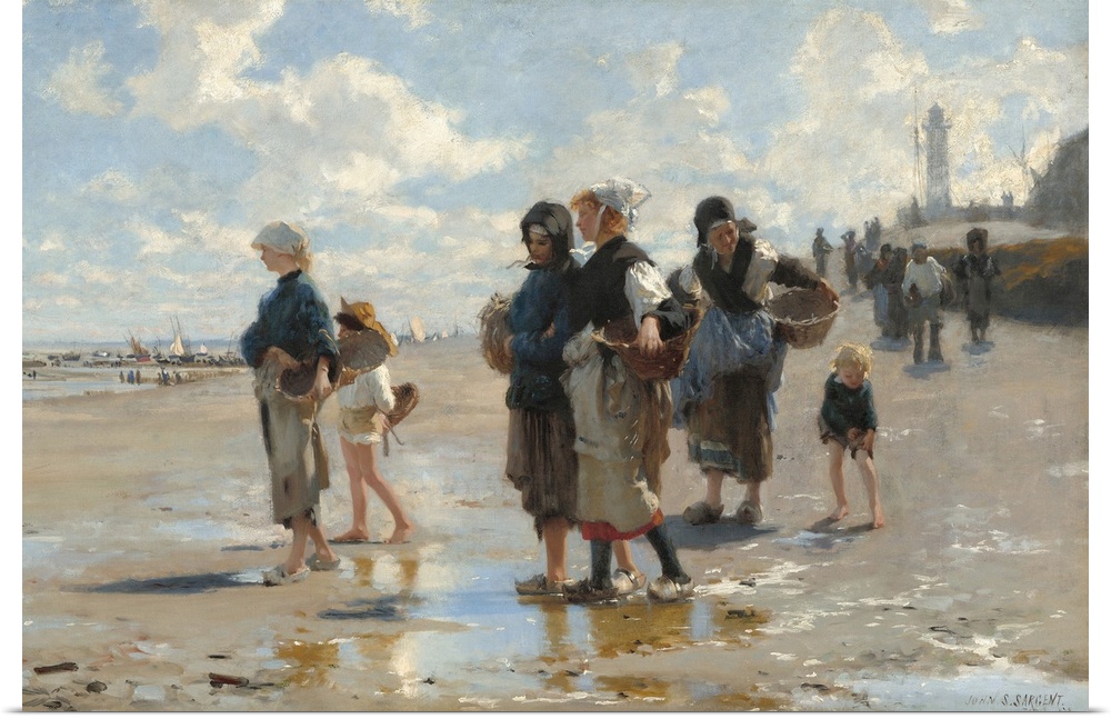 Setting Out to Fish, by John Singer Sargent, 1878, American painting, oil on canvas. 'En Route Pour la Peche' depicts wome...