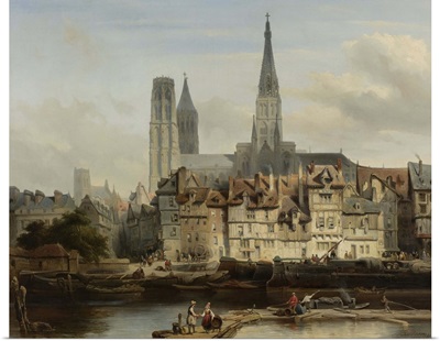 The Quay de Paris in Rouen, 1839,Dutch painting, oil on canvas