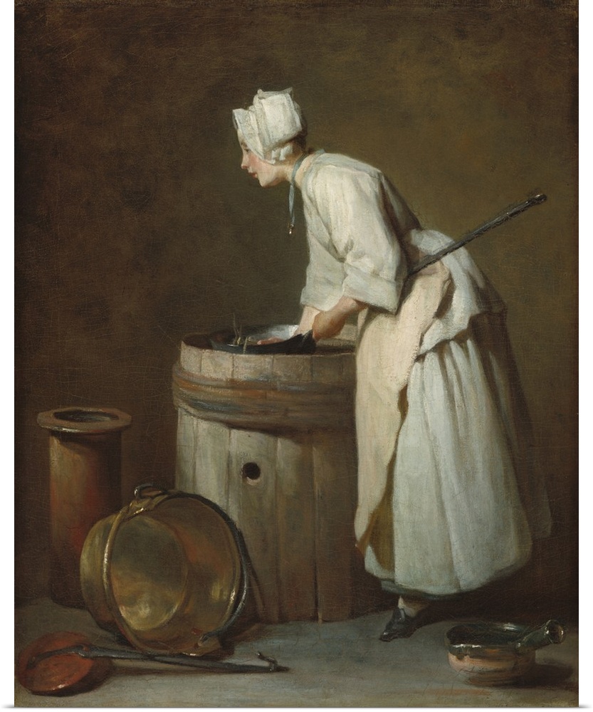 The Scullery Maid, by Jean-Simeon Chardin, 1738, French painting, oil on canvas. Scullery maids were the lowest-ranked and...