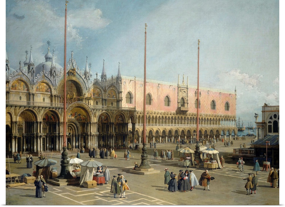 The Square of Saint Mark's, Venice, by Canaletto, 1742-44, Italian painting, oil on canvas. Accurate and detailed painting...