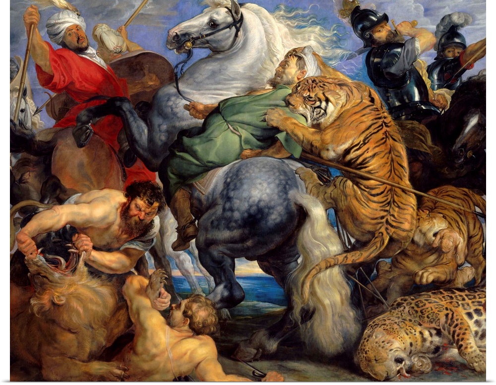 2,56 X 3,24 ), Rennes. Musee Des Beaux Arts The Tiger Hunt. Painting by Peter Paul Rubens, Flemish School, c. 1616. Oil on...