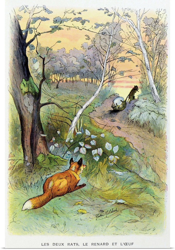 Gaston Gelibert (1850-1931). La Fontaine's Fables: The two Rats, Fox and Egg.