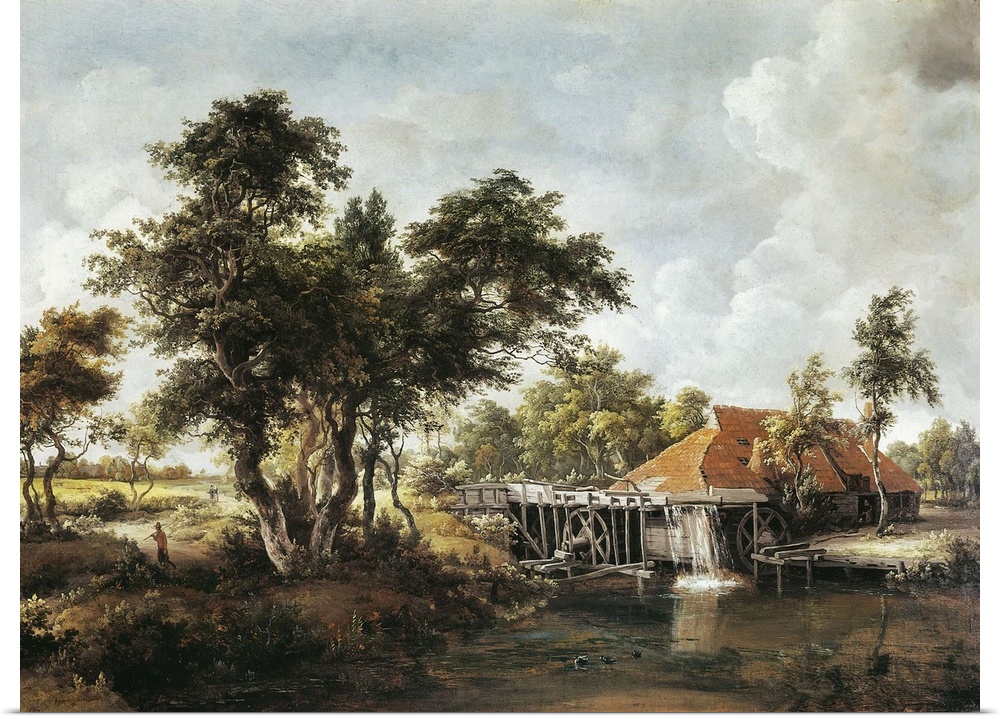 HOBBEMA, Meindert (1638-1709). The Watermill with the Great Read Roof. 1662 - 1665. Baroque art. Oil on canvas. UNITED STA...