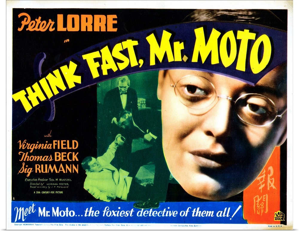 Think Fast, Mr. Moto, Lobbycard, Peter Lorre (Left, And Large Face), Murray Kinnell (Back, Center), Sig Ruman (Inset, Righ...