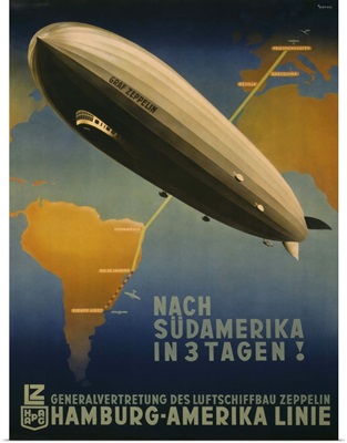 Three Days to South America. Hamburg-America Line. Travel Poster