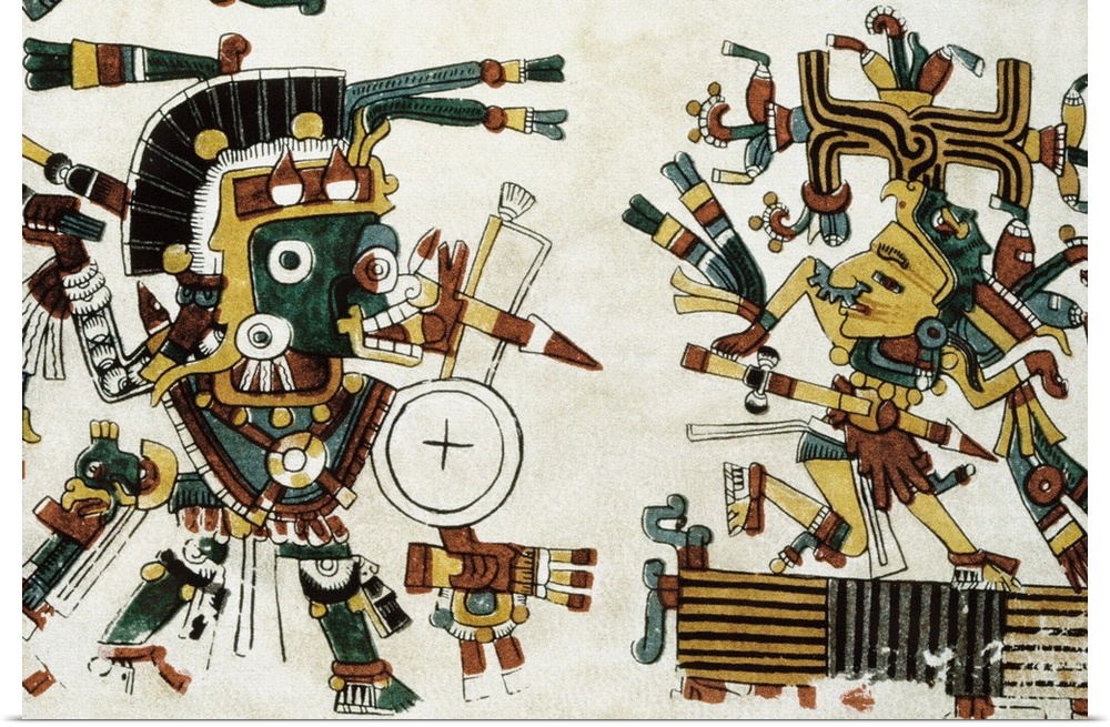 Codex Cospi. Circa 15th c. Tlazolteotl and Chalchiuhtlicue, goddesses of love and water, respectively. Ritual calendar ca....