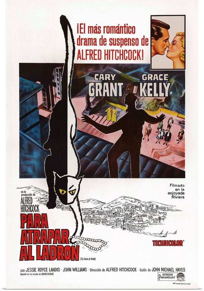 To Catch A Thief, (aka Para Atrapar Al Ladron), Argentine Poster Art, Top Inset: Cary Grant, Grace Kelly, 1958.