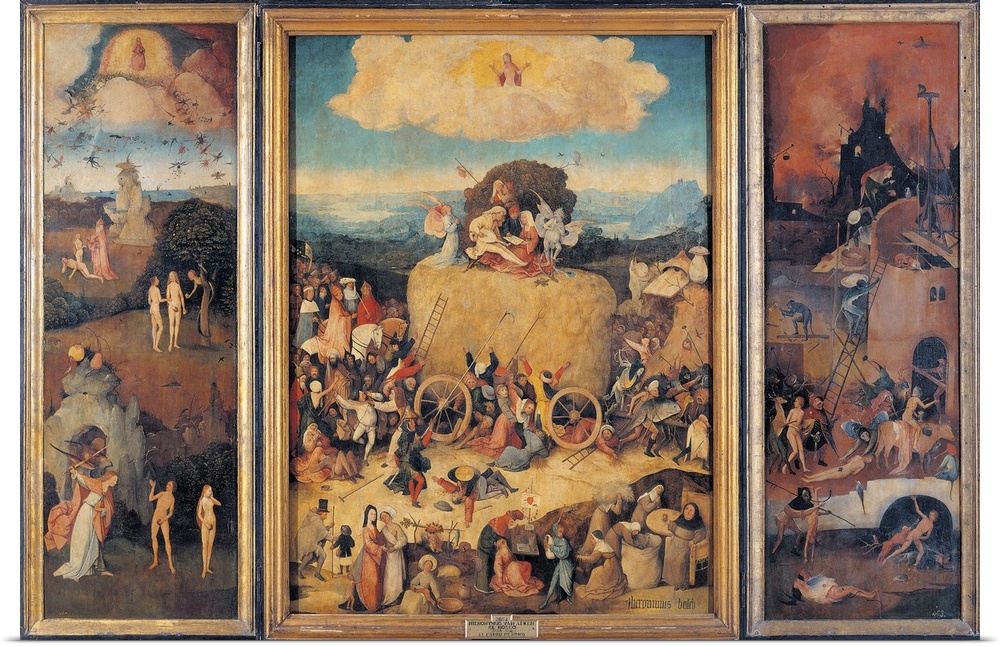 The Hay Wagon (The Tryptych of Hay), by Van Aeken Joren Anthoniszoon known as Bosch Hieronymus, 16th Century, 1500 about, ...