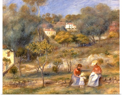 Two Women and a Child, Impressionist landscape painting by Pierre-Auguste Renoir, 1902