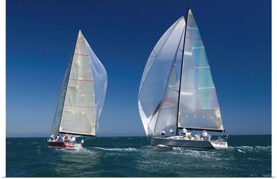 Two Yachts Compete In Team Sailing Event, California