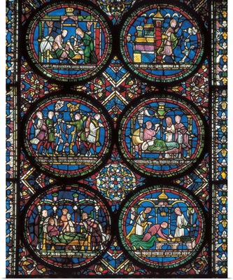 UK, England, Canterbury. Cathedral. Glass window with medicine representations
