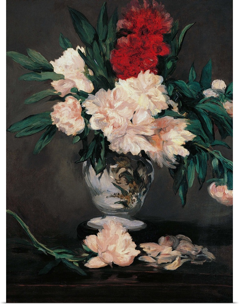 Vase with Peonies on a Pedestal, by Edouard Manet, 1864, 19th Century, oil on canvas, cm 93,2 x 70,2 - France, Ile de Fran...