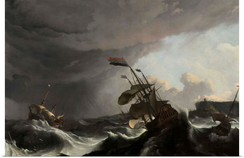 Warships in a Heavy Storm, by Ludolf Bakhuysen, c. 1695, Dutch painting, oil on canvas. In 1694 Dutch warships encounter a...