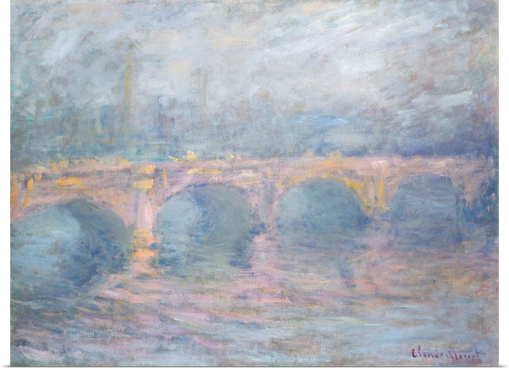Waterloo Bridge, London, at Sunset, by Claude Monet, 1904, French impressionist painting, oil on canvas. From his rooms on...
