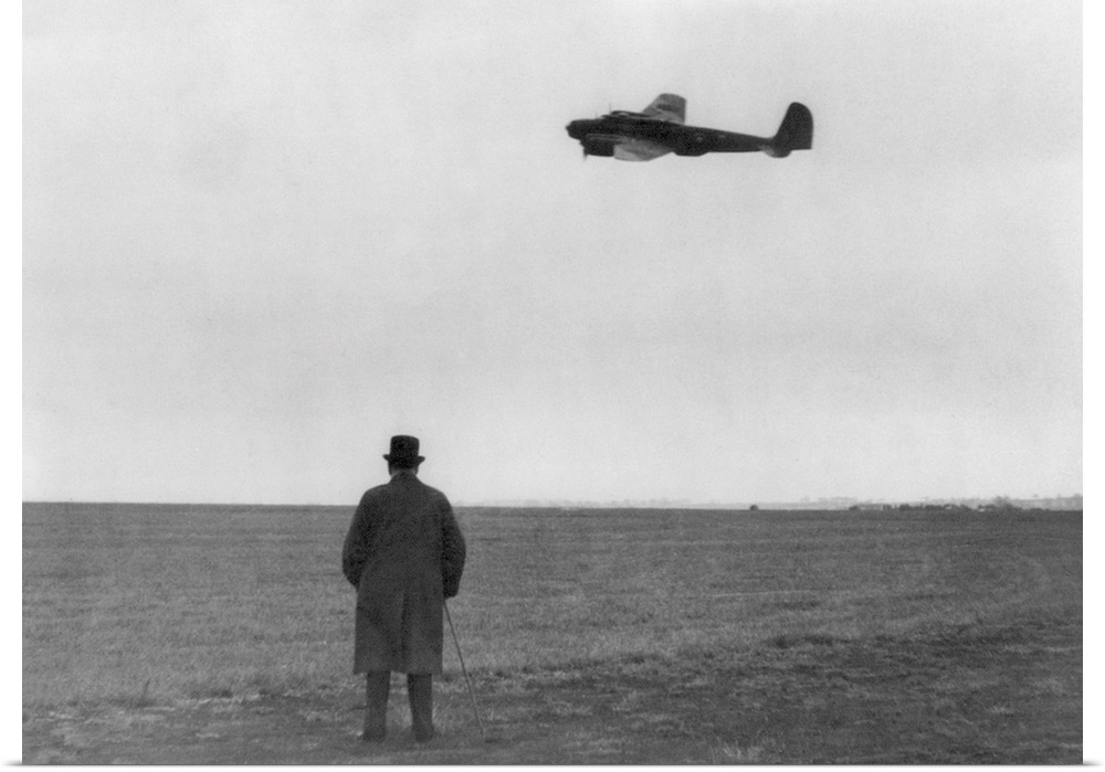 Winston Churchill, Photographed From Behind, Watching B-17 'Flying Fortress' In Flight