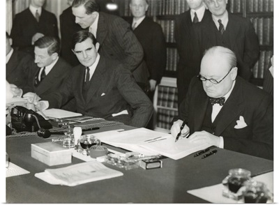 Winston Churchill signing the 'Lend Lease' agreement to lease British bases to the US