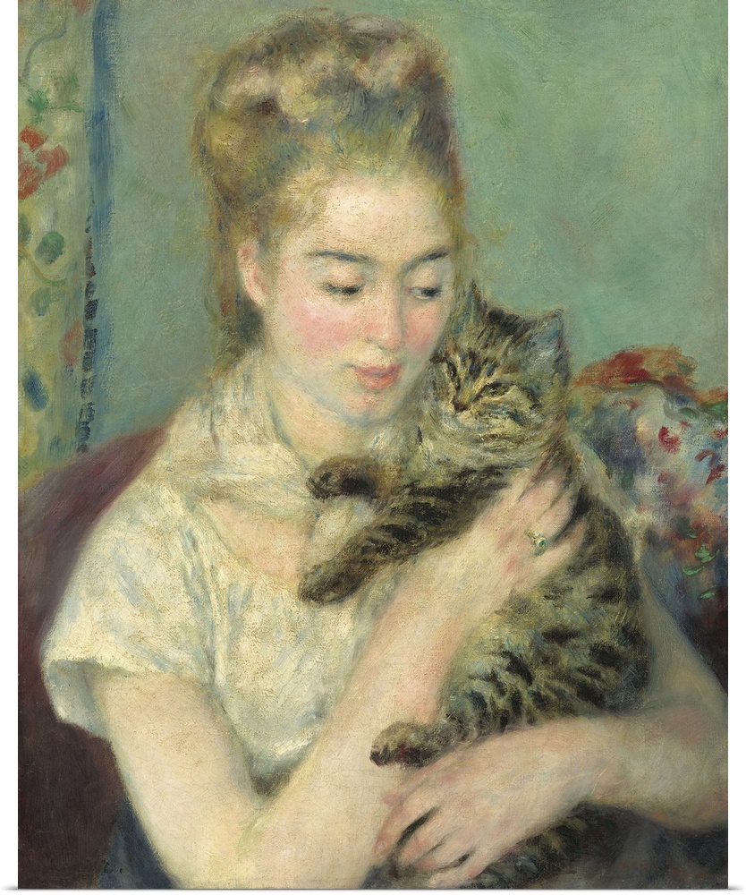 Woman with a Cat, by Auguste Renoir, 1875, French painting, oil on canvas. This is a classic Renoir portrait from his pure...